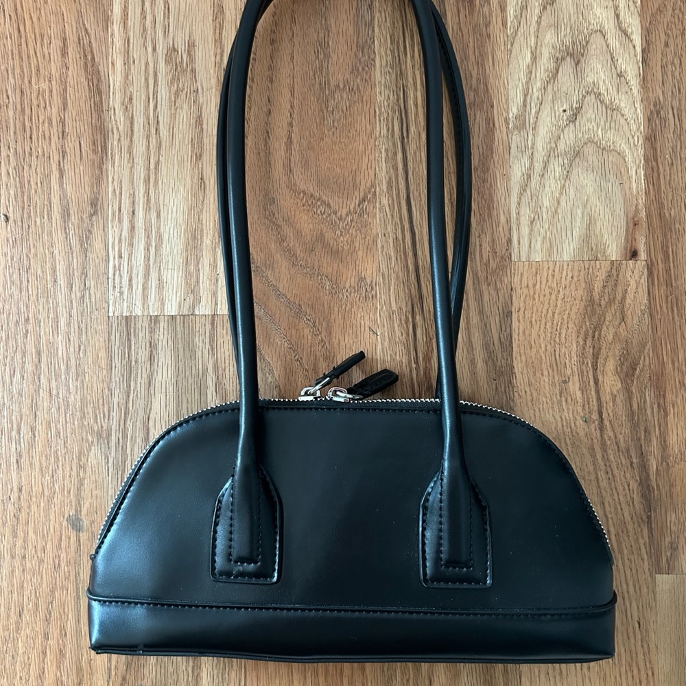 Black faux leather Handbag with long handles/ shoulder purse